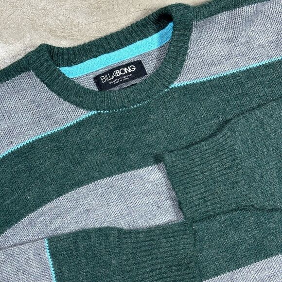 Vintage Billabong Men's Knit Wool Blend Sweater Logo Striped Size Large - Picture 1 of 8